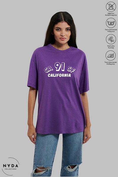 Nyda Collections Unisex Crew Neck California εμπριμέ βαμβακερό μπλουζάκι με κοντό μανίκι