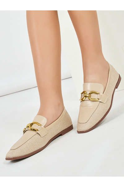 Styli Metal Buckle Design Textured Loafers