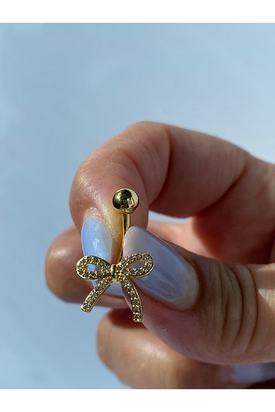 kurukafagift Steel Belly Piercing Zircon Stone Bow Ribbon Model