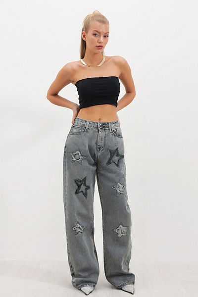 HAKKE PANTALON JEAN Largi înstelat cu paiete