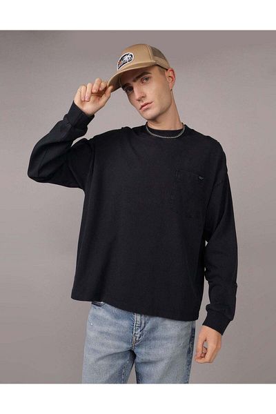 AMERICAN EAGLE Ae Oversized Long-sleeve Heavyweight Pocket T-shirt