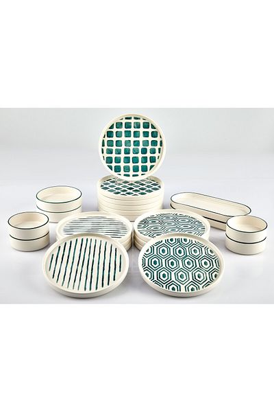 Kitchen Life 22 Pieces of 12-Person Neometrics Breakfast Set and Mint Presentation Plate