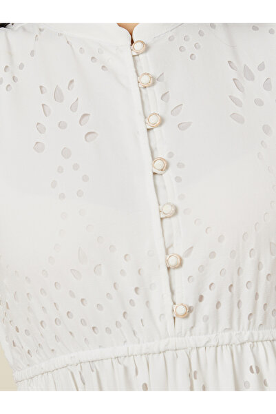 Styli Collared Self Design Tiered Midi Dress