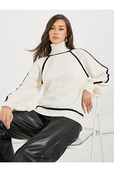 Styli Turtle Neck Knit Top with Balloon Sleeves