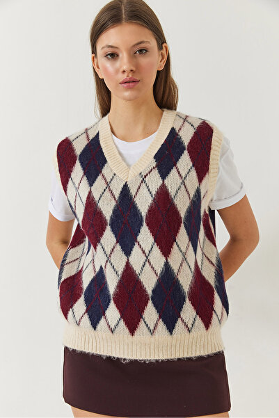 Bianco Lucci Women's Raised Diamond Patterned Knitwear Sweater 20246339