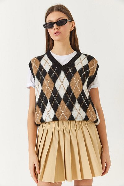 Bianco Lucci Women's Raised Diamond Patterned Knitwear Sweater 20246339