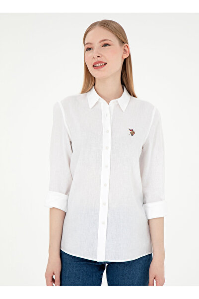 U.S. Polo Assn. U.S. Polo Assn. Regular Fit Gömlek Yaka Beyaz Kadın Gömlek ELMY025Y
