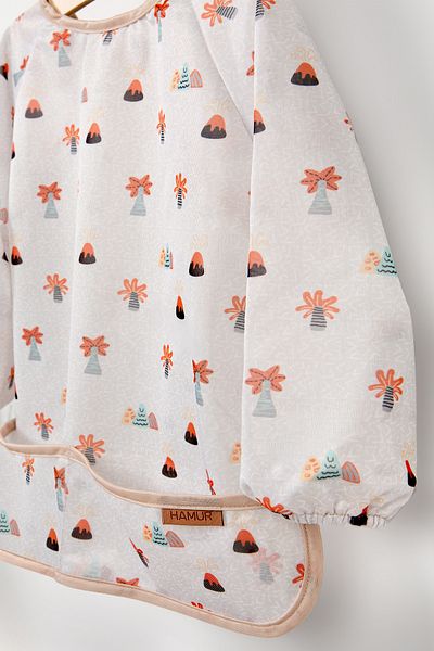 HAMUR Proof Long Sleeve Liquid Proof Event Food Activity Kindergarten Nursery Baby Kids Bib Volcanic 4-6