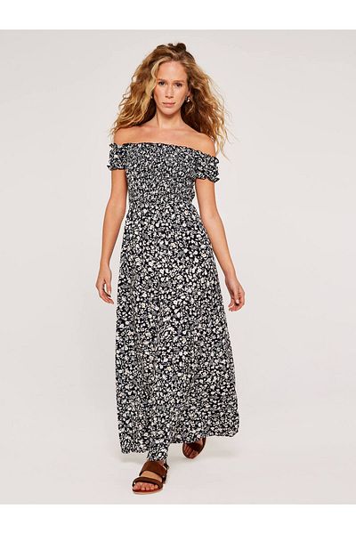Apricot Geblümtes Kleid Mit Schlitz