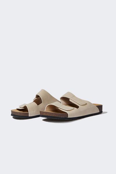 DeFacto New Season Men's Flat Sole Double Banded Faux Leather Slippers