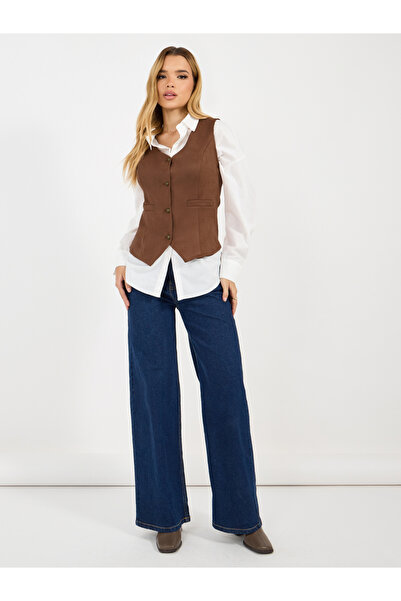 Styli Suede Look Waistcoat with Buttons