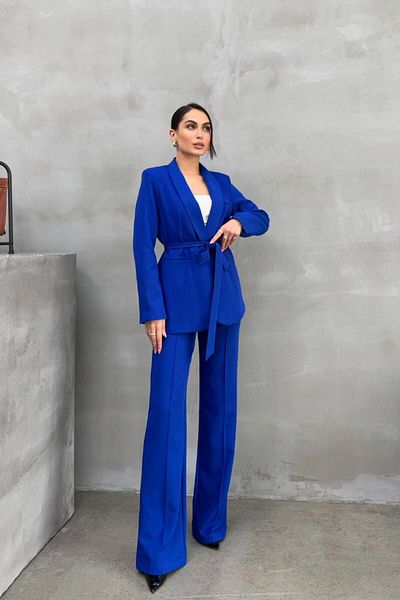 spirituel Women's double belted blazer jacket pants set