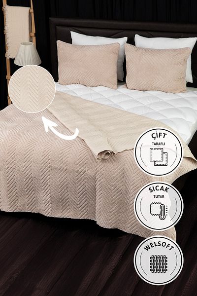 FAVORA Liena Wellsoft Double-Sided 4-Season Double Bedspread - Beige