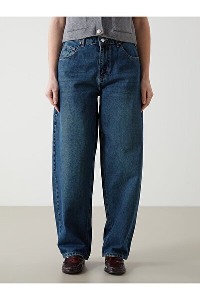 LC Waikiki Blue High Waist Baggy Fit Women's Jean Pants