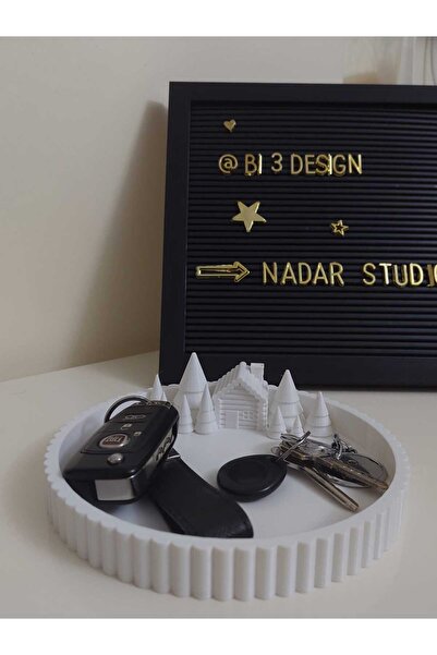 NadarStudio Dekoratif Kış Evli Tepsi - Şık Sunum ve Düzenleyici Tabak