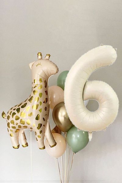 Atölye Mi Giraffe Balloon Cream Age Balloon 15 Piece 6 Year Birthday Balloon Set