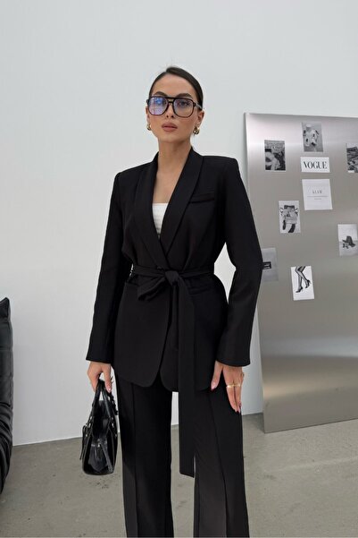 spirituel Women's double belted blazer jacket pants set