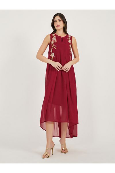 Styli Embroidered Sleeveless Shift Maxi Dress