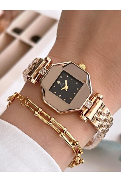 Coliseum Özel Tasarım Vintage Seri Aynalı Kasa Kadın Kol Saati+Bileklik Hediyeli CL8645.A06