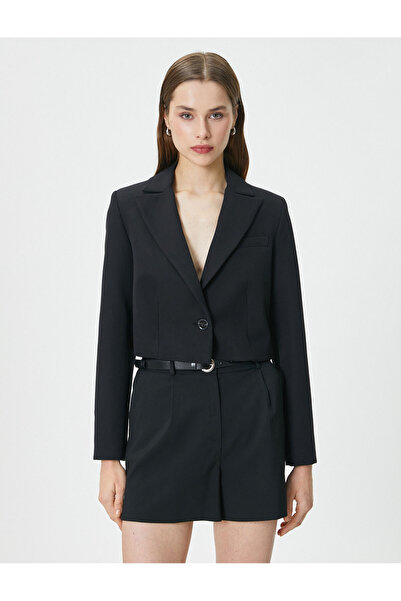 Koton Crop Blazer Ceket Düğmeli Dikiş Detaylı