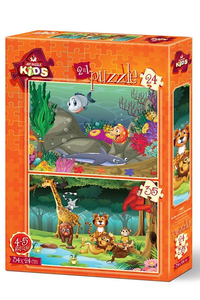 Art Puzzle Underwater and Forest Animals 2-Piece 24 35 Piece Puzzle