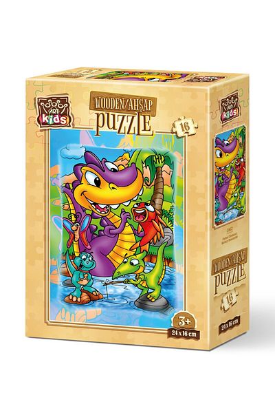 Art Puzzle Art Kids Fisherman Dinosaurs 16 Piece Wooden Puzzle