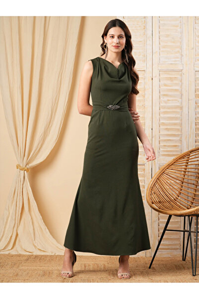 Mish By Styli Cowl Neck Maxi Dress with Beaded Detail