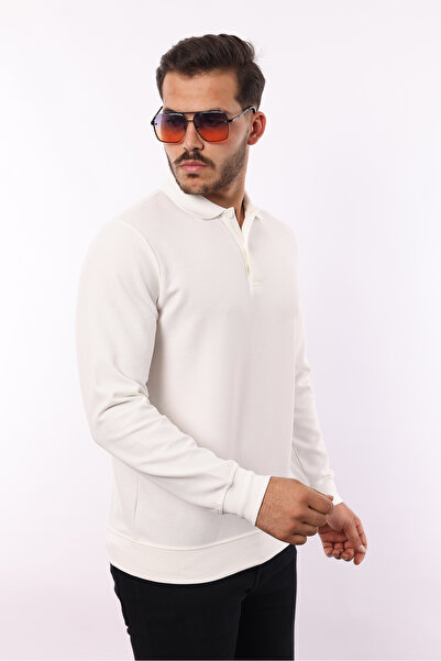 rugatchi Pamuklu Waffle Özel Dokulu Polo Yaka Sweatshirt