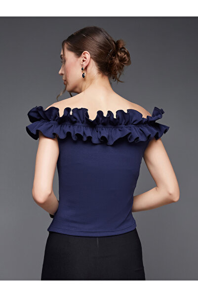 Miss Chase By Styli Ruffled Detail Top with Bardot Neck