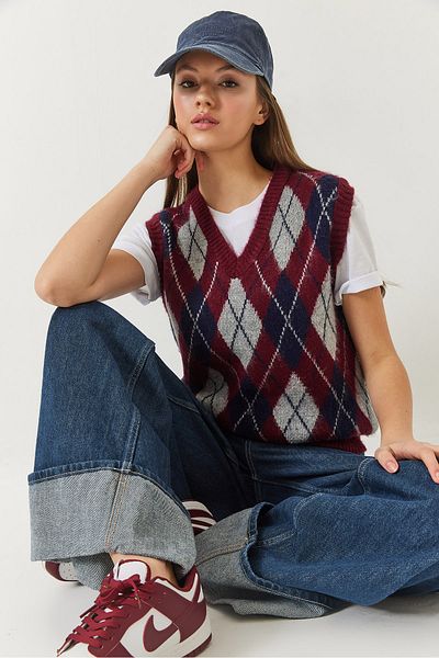 Bianco Lucci Women's Raised Diamond Patterned Knitwear Sweater 20246339