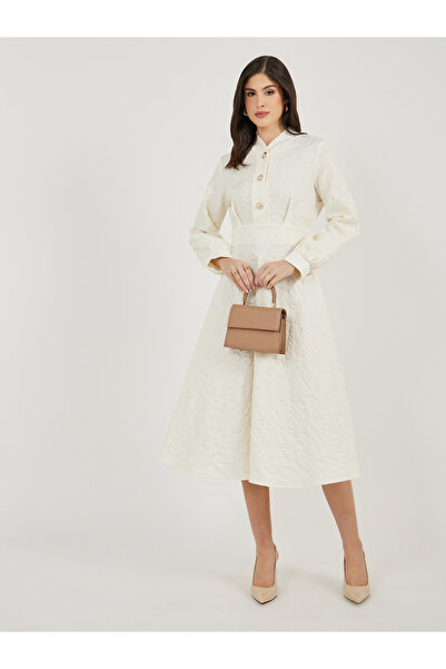 Styli فستان ميدي من قماش الجاكار بأكمام طويلة وقصة A