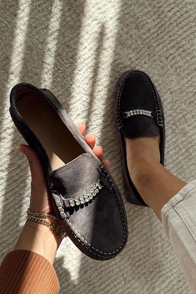 nope21shoess Ricco Gray Genuine Leather Ballerinas