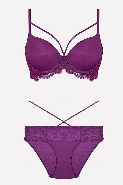 Nurteks 4618 Women's Unpadded Bra Panty Set-Purple