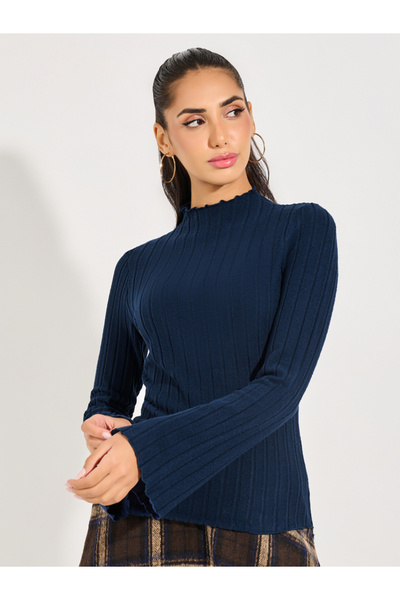 Styli Ribbed Knit Top with Flared Sleeves
