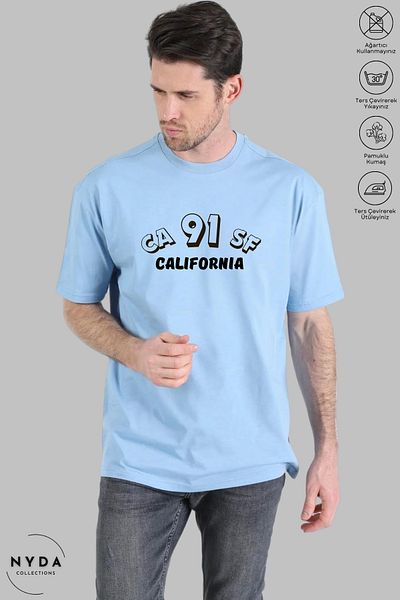 Nyda Collections Unisex Crew Neck California εμπριμέ βαμβακερό μπλουζάκι με κοντό μανίκι