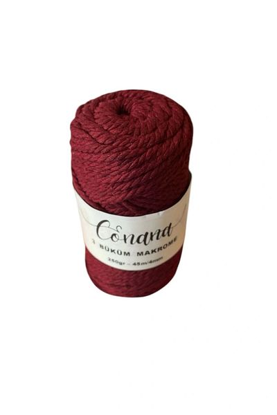 CONANA 3 Twist 4mm Macrame Thread in Cotton 250Gr-45M 1 Piece Claret Red