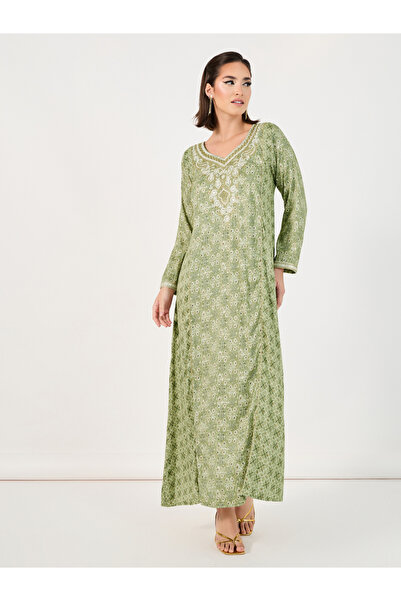 Styli All-Over Print Embroidered A-Line Jalabiya