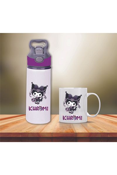 DKDZ SHOP Kuromi Printed Metal Water Bottle and Mug with Straw 650ml. - 004