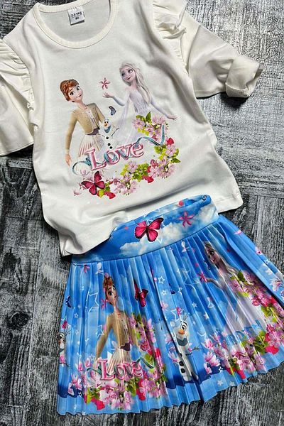 Riccotarz Costum pentru fete cu fustă albastră plisată cu imprimeu Queen of Snow
