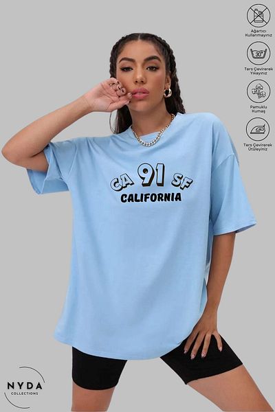 Nyda Collections Unisex Crew Neck California εμπριμέ βαμβακερό μπλουζάκι με κοντό μανίκι