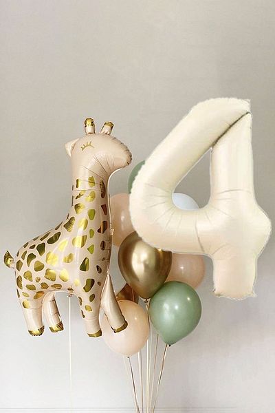 Atölye Mi Giraffe Balloon Cream Age Balloon 15 Piece 4 Year Birthday Balloon Set