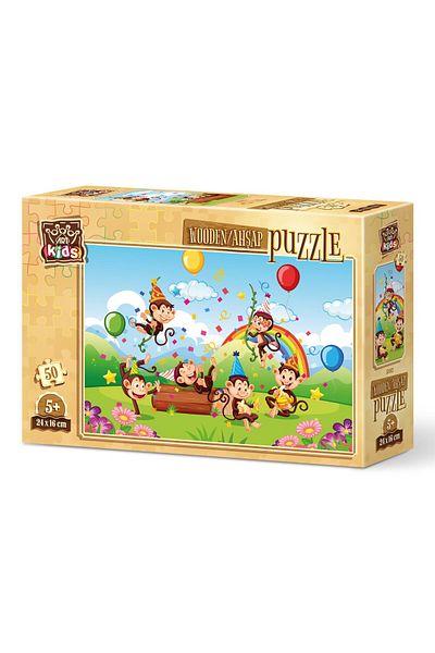 Art Puzzle Art Kids Monkeys Party 50 Piece Wooden Puzzle