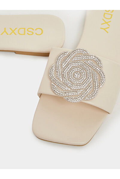 Take Two By Styli Embellished Flower Strap Flat Sandals