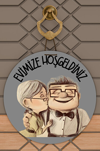 Dormot Home Modern Kapı Süsü - Gri Tatlı Çift - Dijital Ahşap Baskı - Kişi Öz...