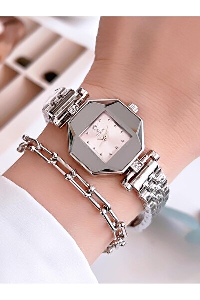 Coliseum Özel Tasarım Vintage Seri Aynalı Kasa Kadın Kol Saati+Bileklik Hediyeli CL8645.A04