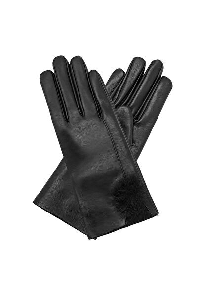 Desa Black Women's Fur Detailed Leather Gloves