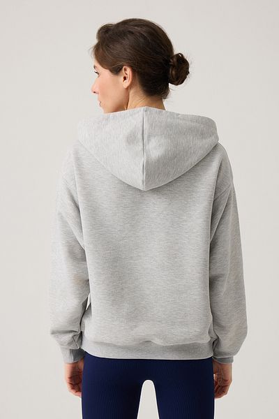 Los Ojos Wide Cut Gray Melange Hooded Sweatshirt