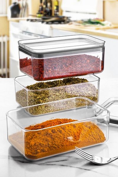 NY HOME 0.75 Lt Rectangular Storage Container 3 Pieces Transparent