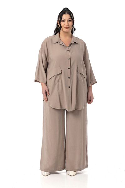 DISENTIS MODEST Set de două piese din nurcă, pantaloni de cămașă cu croială largă