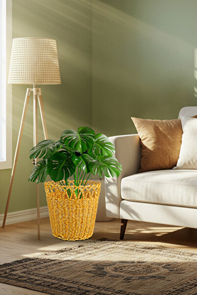 Bliss Rattan Sarı Saksı Çok Amaçlı Organizer Sepet 20cm